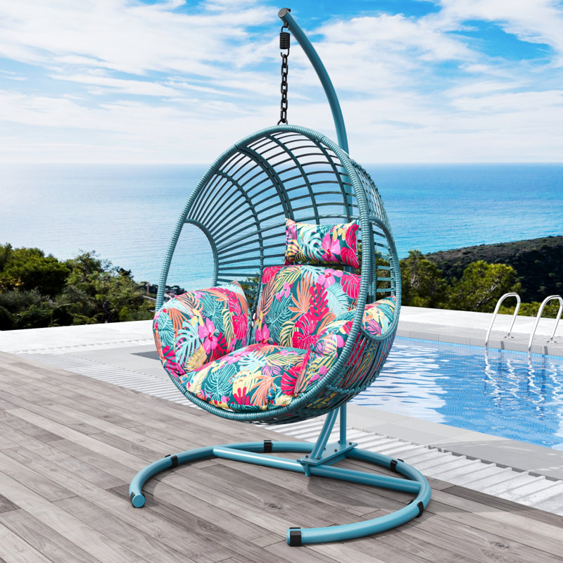 CHINNLUU Hanging Egg Chair with Stand Wicker Swing Chair Outdoor with Cushion Rain Cover 400lbs Capacity Wayfair